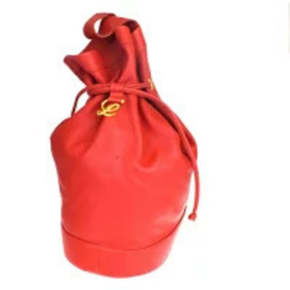 Loewe Shoulder Bag Drawstring Red Full Leather Pouch